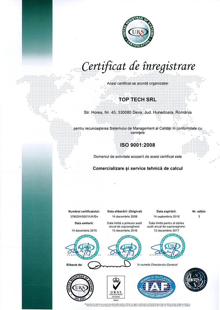 TopTech - Companie certificata ISO 9001